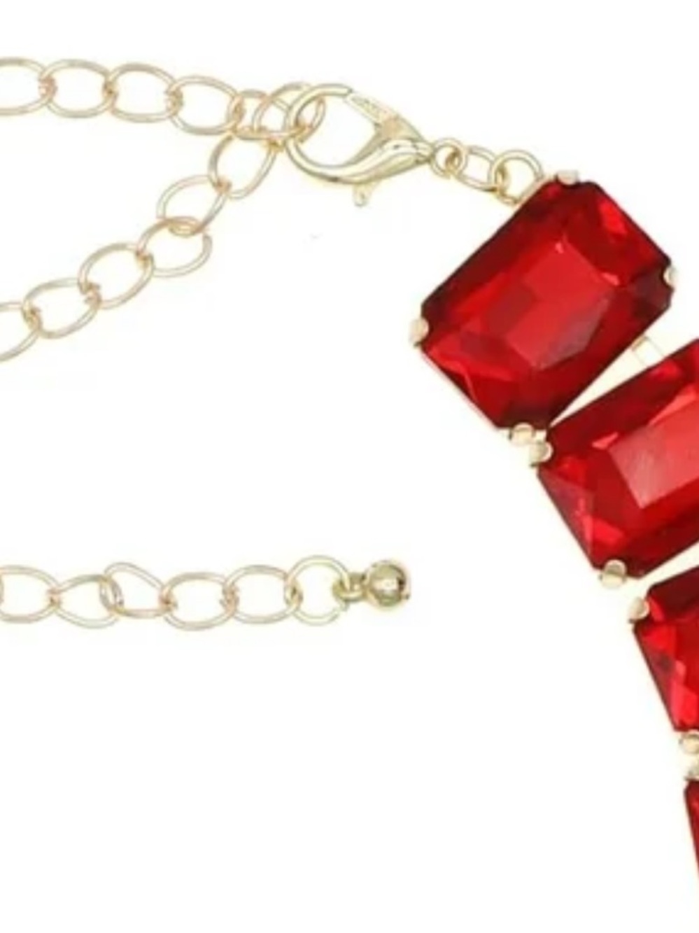 Vorkoi NWOT Red Faceted Statement Necklace in Gold-Tone Setting - Picture 3 of 8